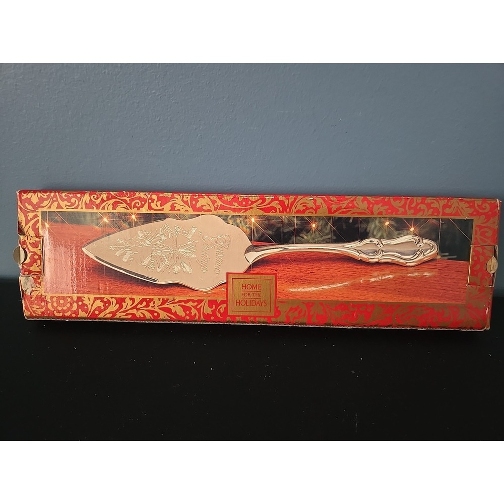 Vintage Silver Plated Pie Server Christmas Greetings Home for the Holidays NEW